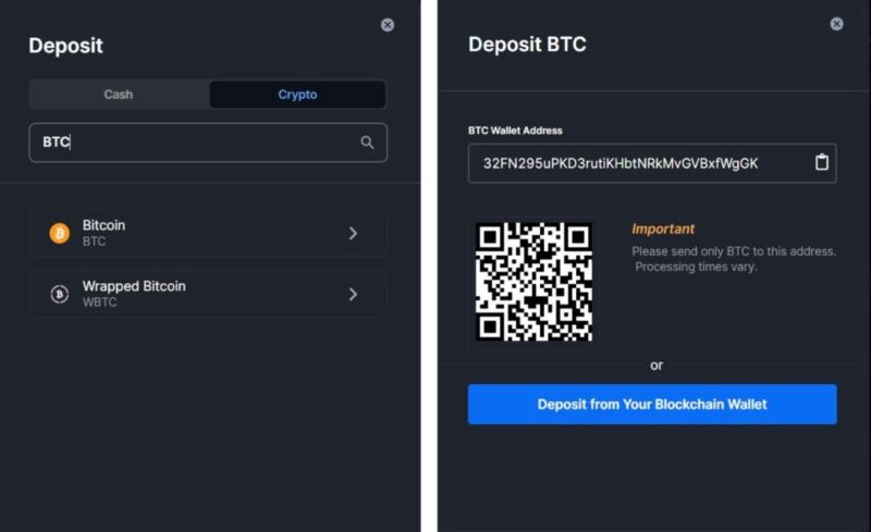 Deposit BTC